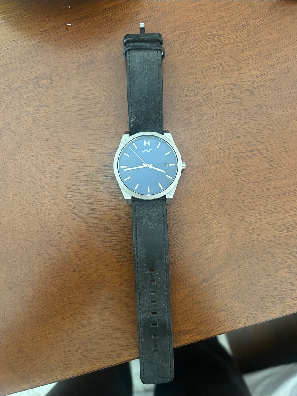 MVMT Black Leather Strap Watch with Blue Dial